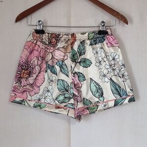 Shein X Cream Floral Satin Boxer Style Shorts Size Small New without Tags